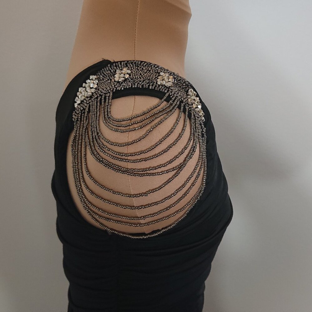 Black One-Shoulder Mini Dress with Beaded Shoulder Size Small Treasure Rock - Picture 5 of 13